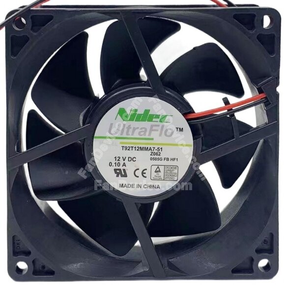 Nidec T92T12MMA7-51Z062 DC 12V 0.10A 2 Wires Axial Fan