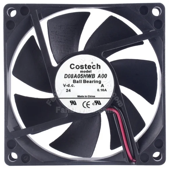 Costech D08A05HWB A00 DC 24V 0.16A 2 Wires Ball Bearing Cooling Fan