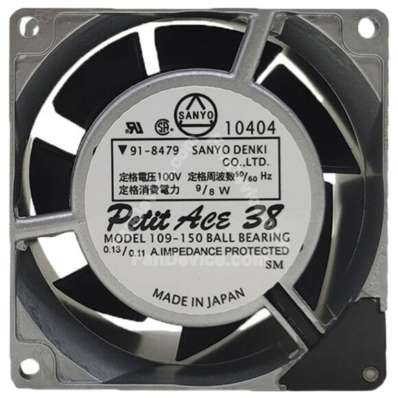 Sanyo 109-150 AC 100V 0.13/0.11A 9/8W Impedance Protected Cooling Fan