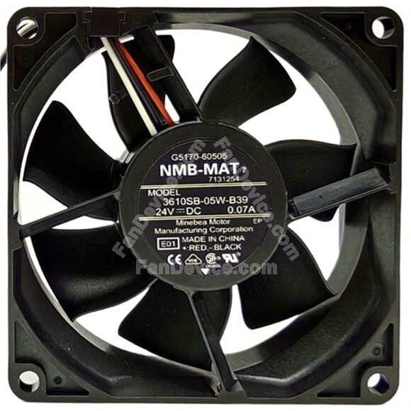 NMB-MAT 3610SB-05W-B39 DC 24V 0.07A 3 Wires Axial Cooling Fan