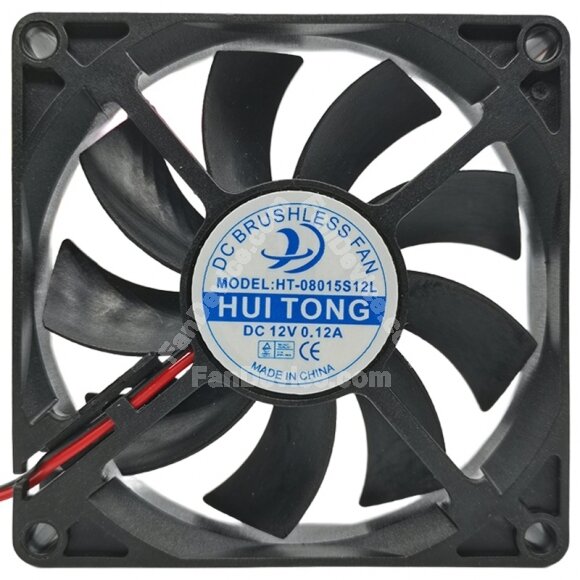 HUI TONG HT-08015S12L 12V 0.12A 2 Wires DC Brushless Axial Cooling Fan