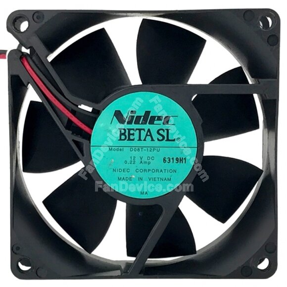 Nidec D08T-12PU DC 12V 0.22Amp 2 Wires Axial Cooling Fan