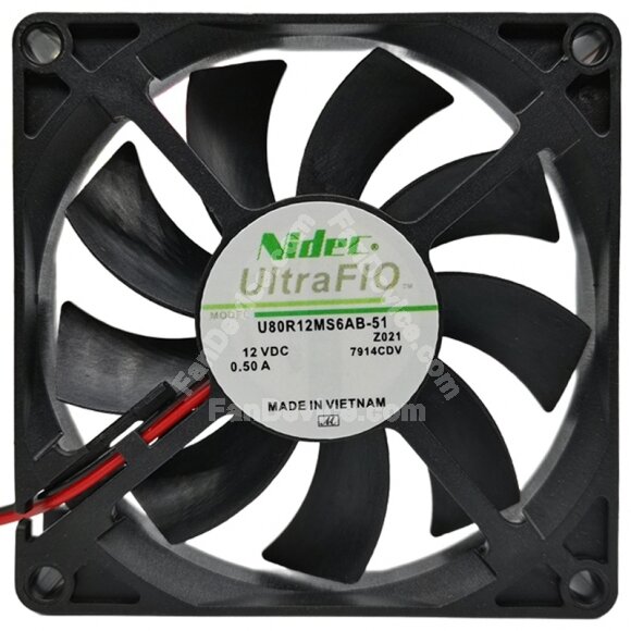 Nidec U80R12MS6AB-51 DC 12V 0.50A 2 Wires Axial Fan