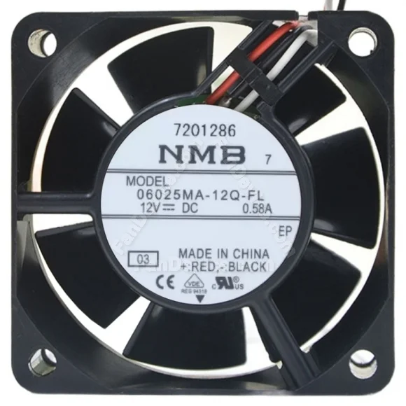 NMB 06025MA-12Q-FL DC 12V 0.58A 3 Wires Axial Cooling Fan