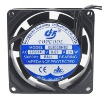 TOPCOOL GL8025HB2 AC 220/240V 0.07A 14W 8025 Axial Ball Bearing Cooling Fan