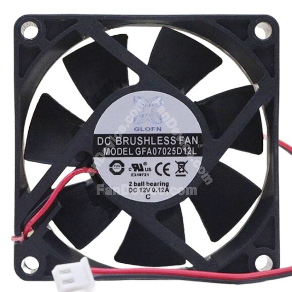 GLOFN GFA07025D12L DC 12V 0.12A 2 Wires Brushless Axial Cooling Fan