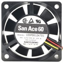 Sanyo Denki 109P0612K701 DC 12V 0.26A 3 Wires 6015 Axial Cooling Fan