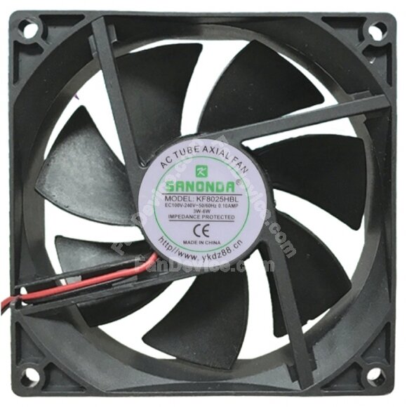 SANONDA KF8025HBL 100V-240V 0.10AMP 2 Wires Cooling Fan