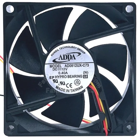 ADDA AD0812UX-C73 DC 12V 0.40A 3 Wires HYPRO Bearing Cooling Fan