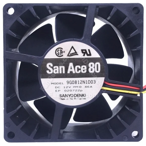 Sanyo 9G0812N1D03 DC 12V 0.46A 3 Wires Axial Cooling Fan