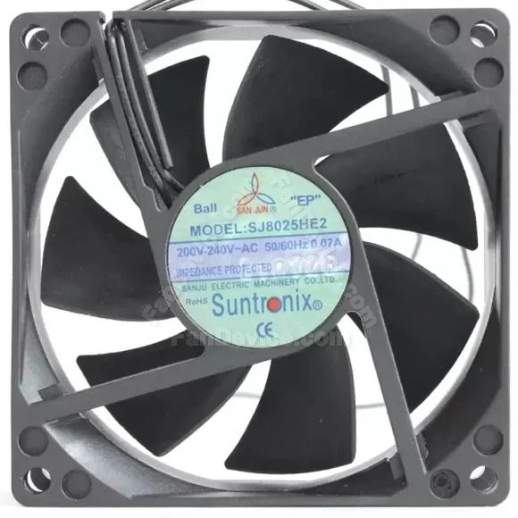 SAN JUN SJ8025HE2 200V-240V 0.07A 2 Wires Impedance Protected Cooling Fan