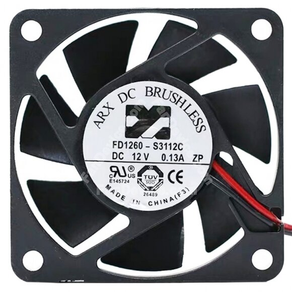 ARX FD1260-S3112C DC 12V 0.13A 2 Wires Brushless Axial Cooling Fan
