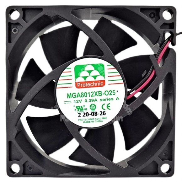 Protechnic MGA8012XB-O25 DC 12V 0.39A 2 Wires 8025 Axial Cooling Fan