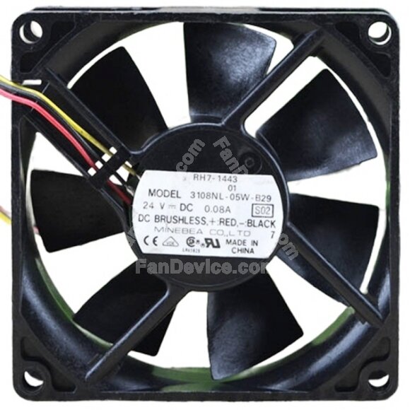 NMB 3108NL-05W-B29 DC 24V 0.08A 3 Wires Brushless Axial Cooling Fan