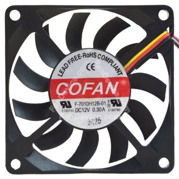 COFAN F-7010H12B-01 DC 12V 0.30A 2 Wires / 3 Wires Axial Cooling Fan