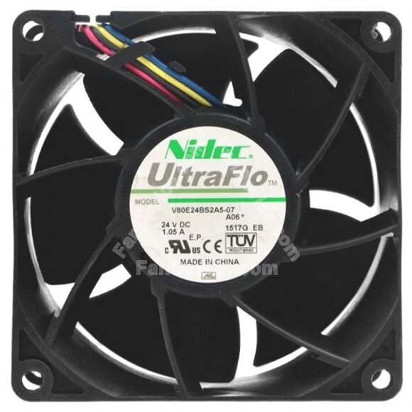 Nidec UltraFlo V80E24BS2A5-07 DC 24V 1.05A 2 / 3 / 4 Wires Axial Cooling Fan