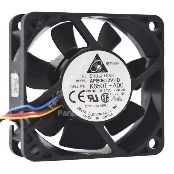 Delta AFB0612VHD DC 12V 0.27A 6020 Axial Brushless Cooling Fan