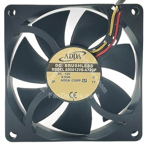 ADDA AD0812VB-A72GP 12V 0.65A 2 / 3 Wires 8025 DC Brushless Axial Fan