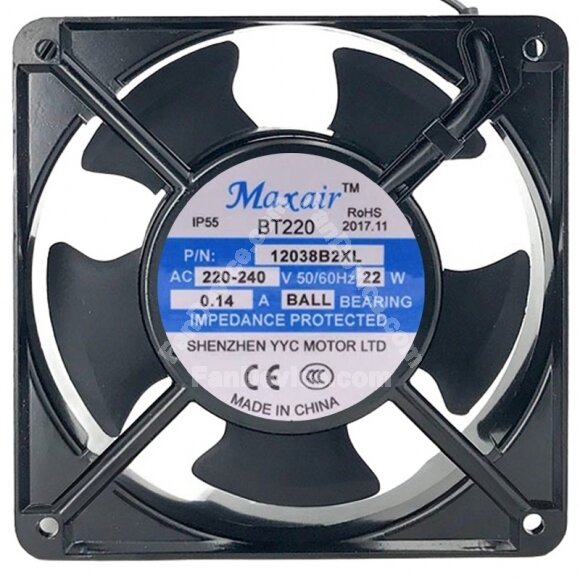 Maxair 12038B2XL 220-240V 0.14A 22W 2 Wires Cooling Fan
