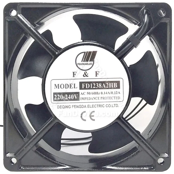 F&F FD1238A2HB 220-240V 0.14A/0.12A Impedance Protected Cooling Fan