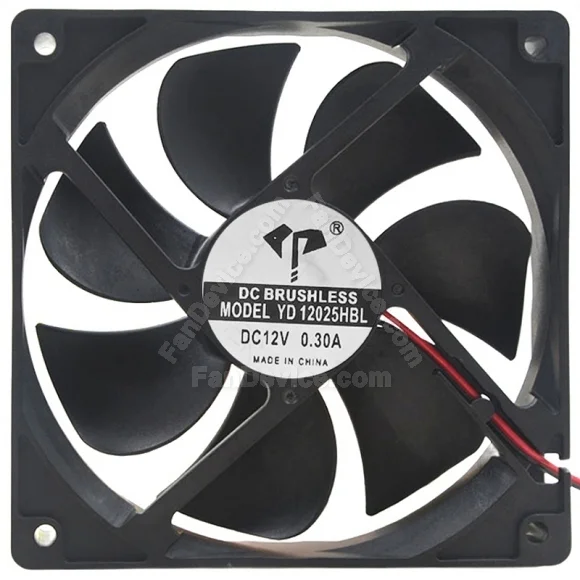 YD YD12025HBL 12V 0.30A 2 Wires DC Brushless Axial Cooling Fan