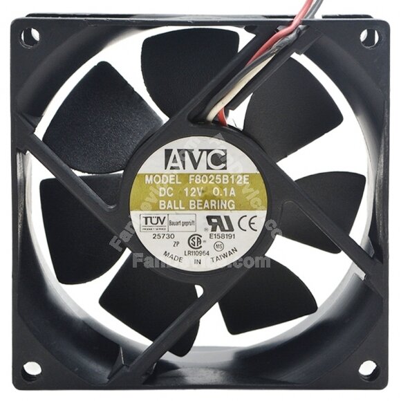 AVC F8025B12E DC 12V 0.1A 2 Wires / 3 Wires Ball Bearing Axial Fan