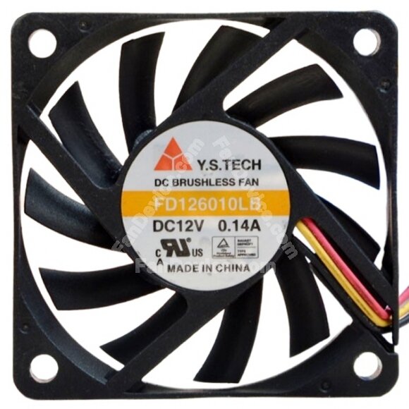 Y.S.TECH FD126010LB DC 12V 0.14A 3 Wires Brushless Axial Cooling Fan