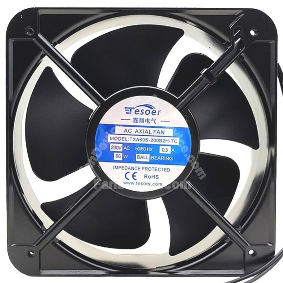 Tesoer TXA60S-200B2H-TC AC 230V 0.3A 66W Ball Bearing Axial Cooling Fan