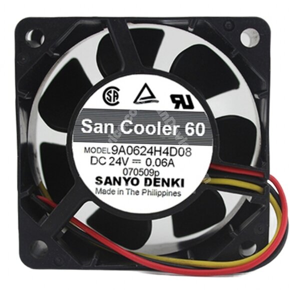 Sanyo Denki San Cooler 60 9A0624H4D08 DC 24V 0.06A 6025 Axial Cooling Fan