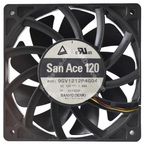 Sanyo Denki 9GV1212P4G04 DC 12V 1.68A 4 Wires 12025 Axial Cooling Fan