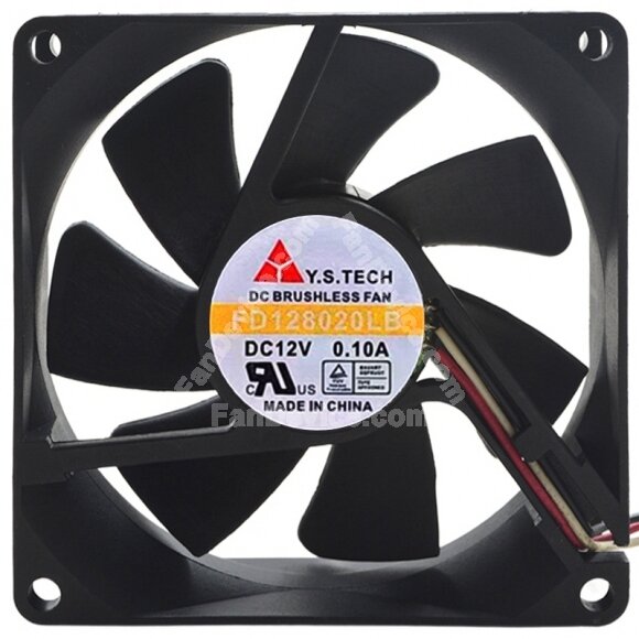Y.S.TECH FD128020LB 12V 0.10A 3 Wires Brushless Cooling Fan