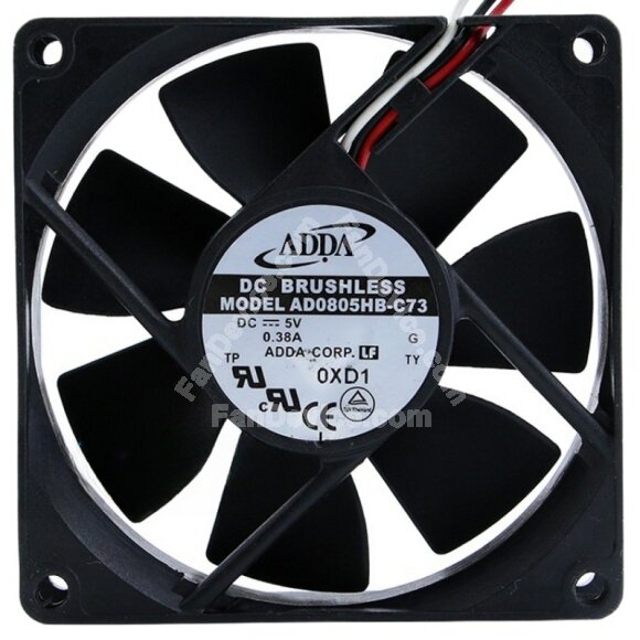 ADDA AD0805HB-C73 5V 0.38A 2 / 3 Wires 8020 DC Brushless Axial Fan
