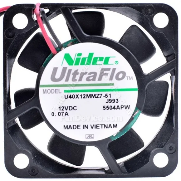 Nidec UltraFlo U40X12MMZ7-51J993 12V 0.07A 2 Wires Cooling Fan
