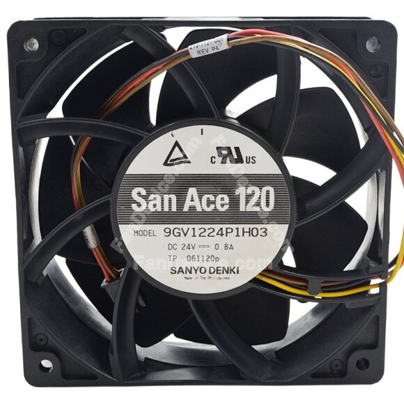 Sanyo Denki 9GV1224P1H03 DC 24V 0.8A 4 Wires PWM Axial Cooling Fan