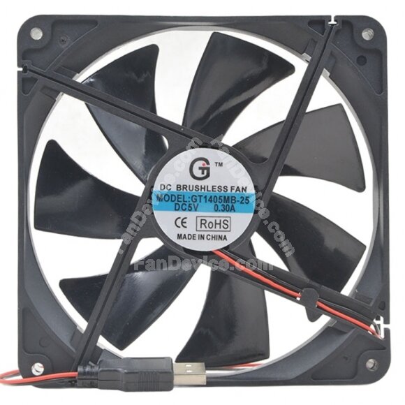 GT1405MB-25 DC 5V 0.30A 2 Wires 14025 Brushless Axial Cooling Fan
