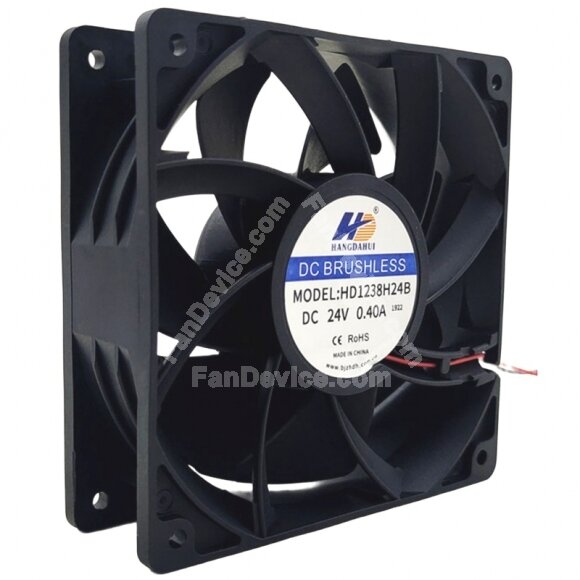 HANGDAHUI HD1238H24B DC 24V 0.40A 2 Wires Brushless Axial Cooling Fan