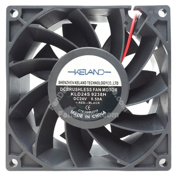 KELAND KLD24S9238H DC 24V 0.50A 2 Wires Brushless Axial Cooling Fan