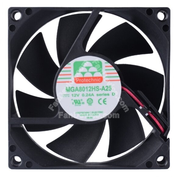 Protechnic MGA8012HS-A25 DC 12V 0.24A 2 Wires 8025 Axial Cooling Fan