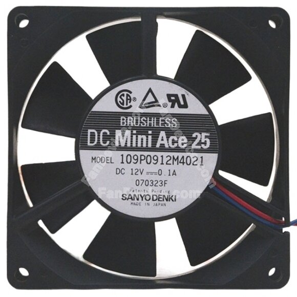 Sanyo Denki 109P0912M4021 DC 12V 0.1A 2 Wires Brushless Axial Cooling Fan