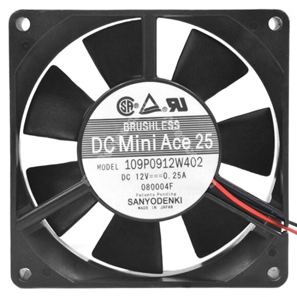 Sanyo Denki 109P0912W402 DC 12V 0.25A 2 Wires Brushless Axial Cooling Fan