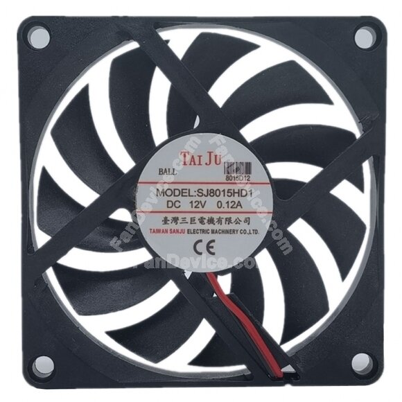 TAI JU SJ8015HD1 DC 12V 0.12A 2 Wires Axial Cooling Fan