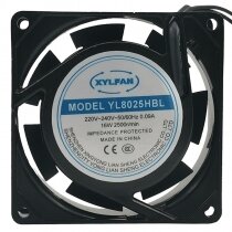 XYLFAN YL8025HBL AC 220V~240V 0.09A 16W Impedance Protected Axial Fan