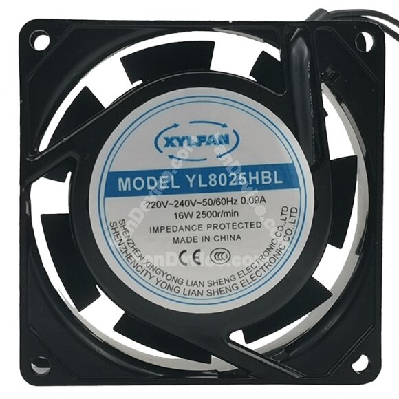 XYLFAN YL8025HBL AC 220V~240V 0.09A 16W Impedance Protected Axial Fan