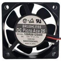 Sanyo Denki 109R0612S409 DC 12V 0.17A 6025 Axial Brushless Cooling Fan