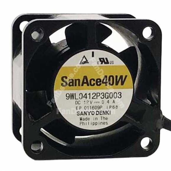 Sanyo Denki 9WL0412P3G003 DC 12V 0.4A 4028 Axial IP68 Waterproof Cooling Fan