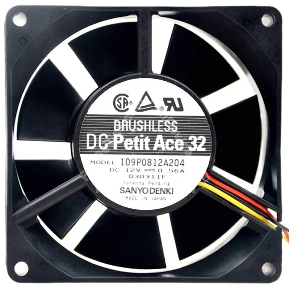 Sanyo 109P0812A204 12V 0.56A 3 Wires Brushless Axial Fan