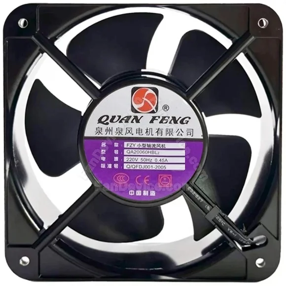 Quan Feng QA20060HBL2 AC 220V 0.45A 2 Wires Axial Cooling Fan