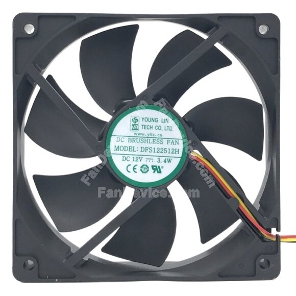 YOUNG LIN DFS122512H DC 12V 3.4W 2 Wires / 3 Wires Brushless Axial Cooling Fan