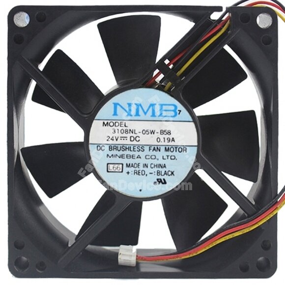 NMB 3108NL-05W-B58 DC 24V 0.19A 3 Wires Brushless Axial Cooling Fan