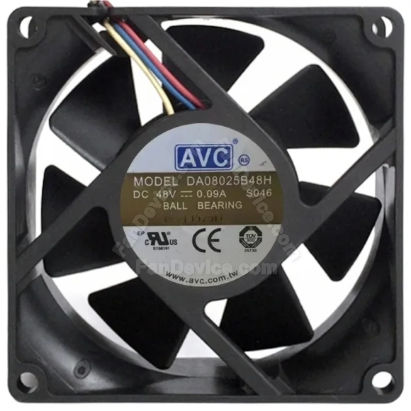 AVC DA08025B48H DC 48V 0.09A 3 Wires Ball Bearing Cooling Fan